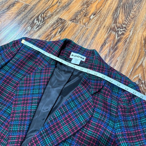 Vintage Wool Plaid Women's Blazer Size 16 Retro Pink Blue Green Black 16P XL - Picture 8 of 10